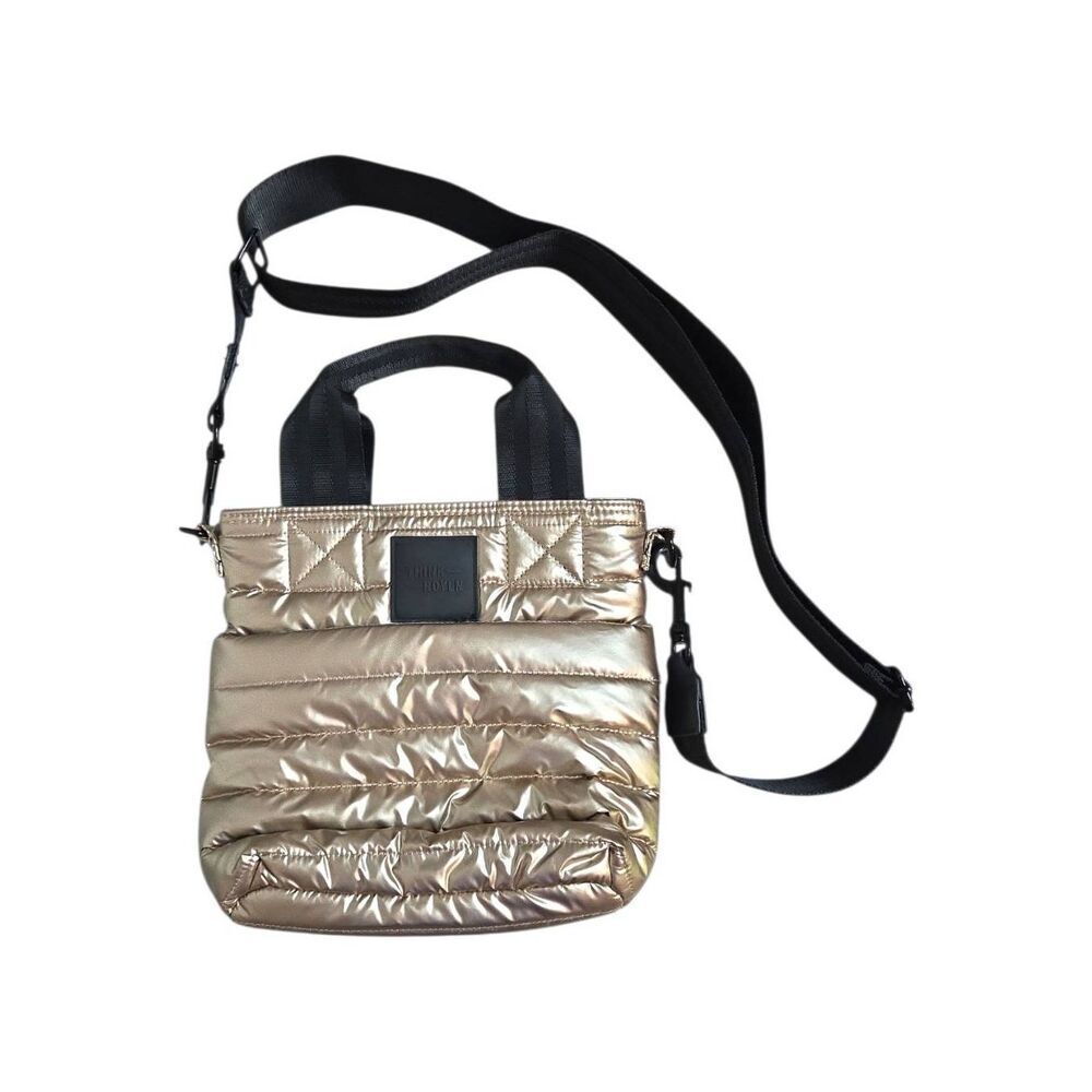 Think Royln Metallic Gold Quilted Puffer Crossbody Bag Mini Tote Handbag